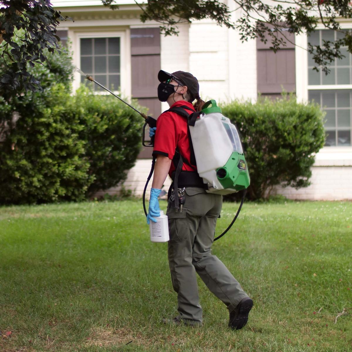 technician spraying in yard