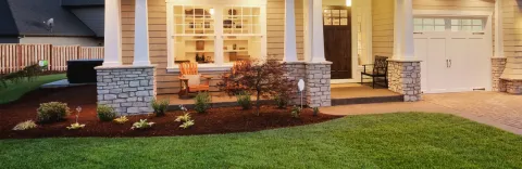 house with front lights on