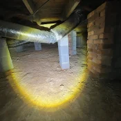 Dark crawl space area of a home where attic and crawlspace pests commonly hide